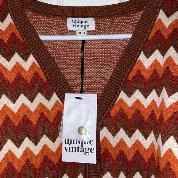 Unique Vintage retro brown chevron 1970s style cardigan - Picture 4 of 7